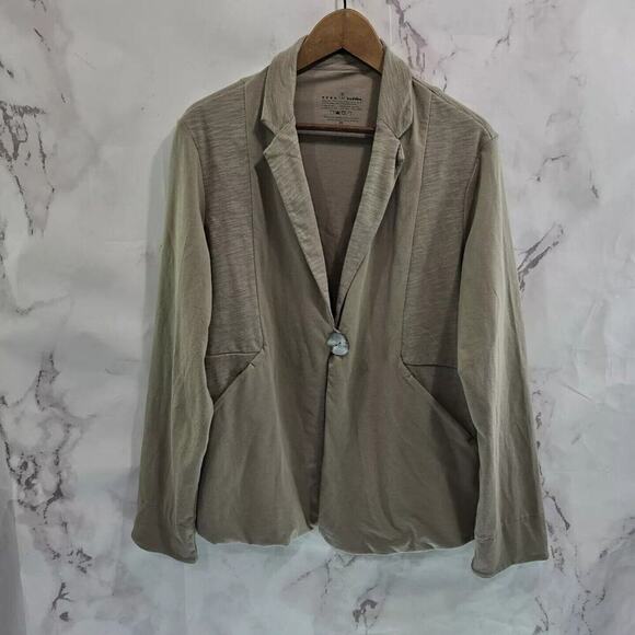 Neon Buddha Jacket Womens XL Taupe Artsy Art To Wear Button Knit Blazer Stretch - Picture 1 of 11